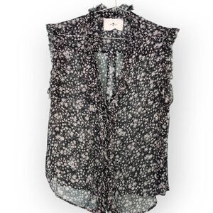7 For‎ All Mankind | Sleeveless Ruffle Top Sz M | Black White Print | Coquette